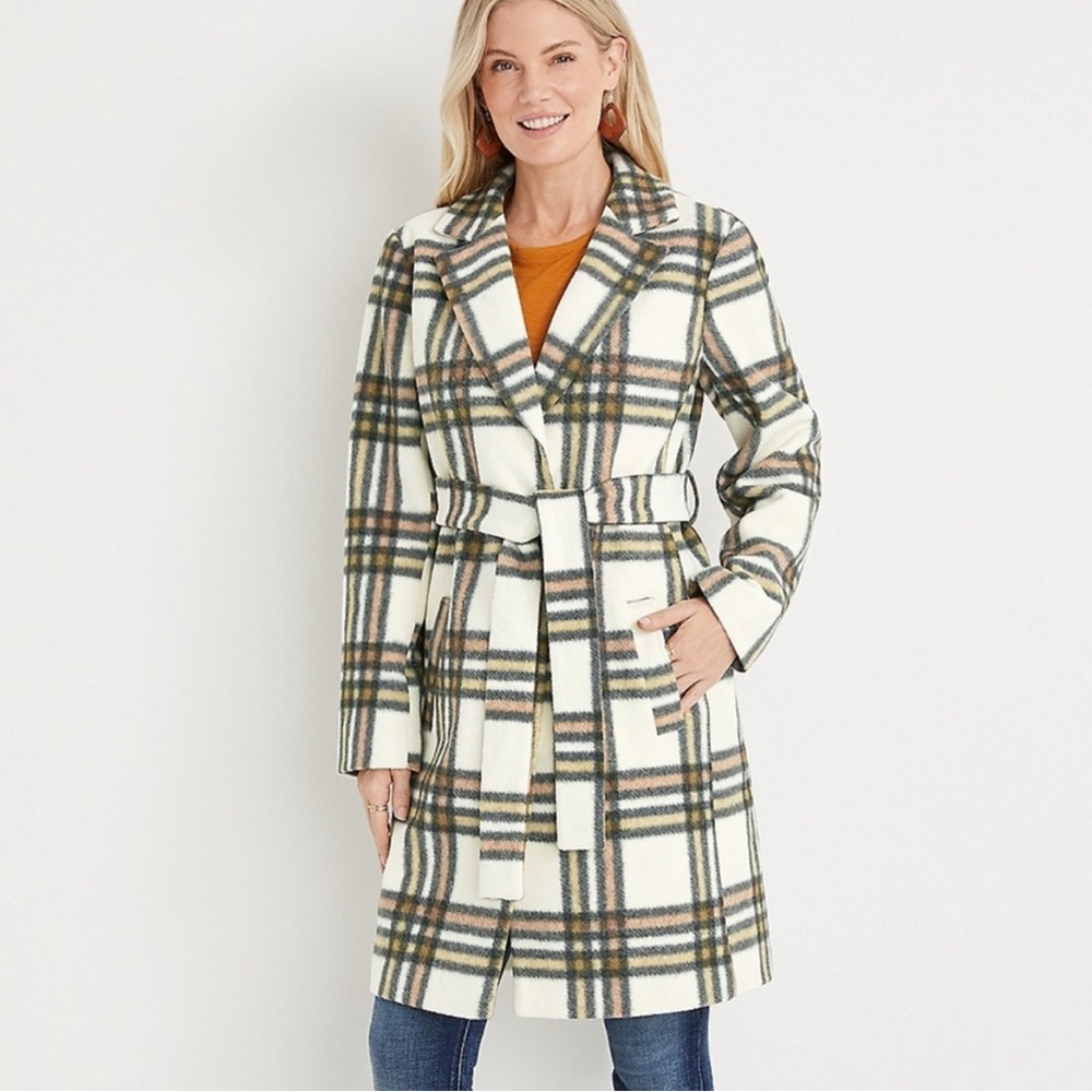 Maurices Plaid Belted Trench Coat